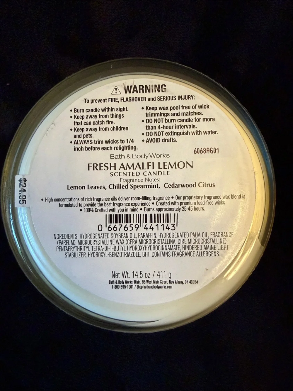 Bath & Body Works Fresh Amalfi Lemon Candle - Blue Lid, Yellow Accents